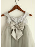 Empire Waist Silver Sequin Gray Tulle Knee Length Flower Girl Dress